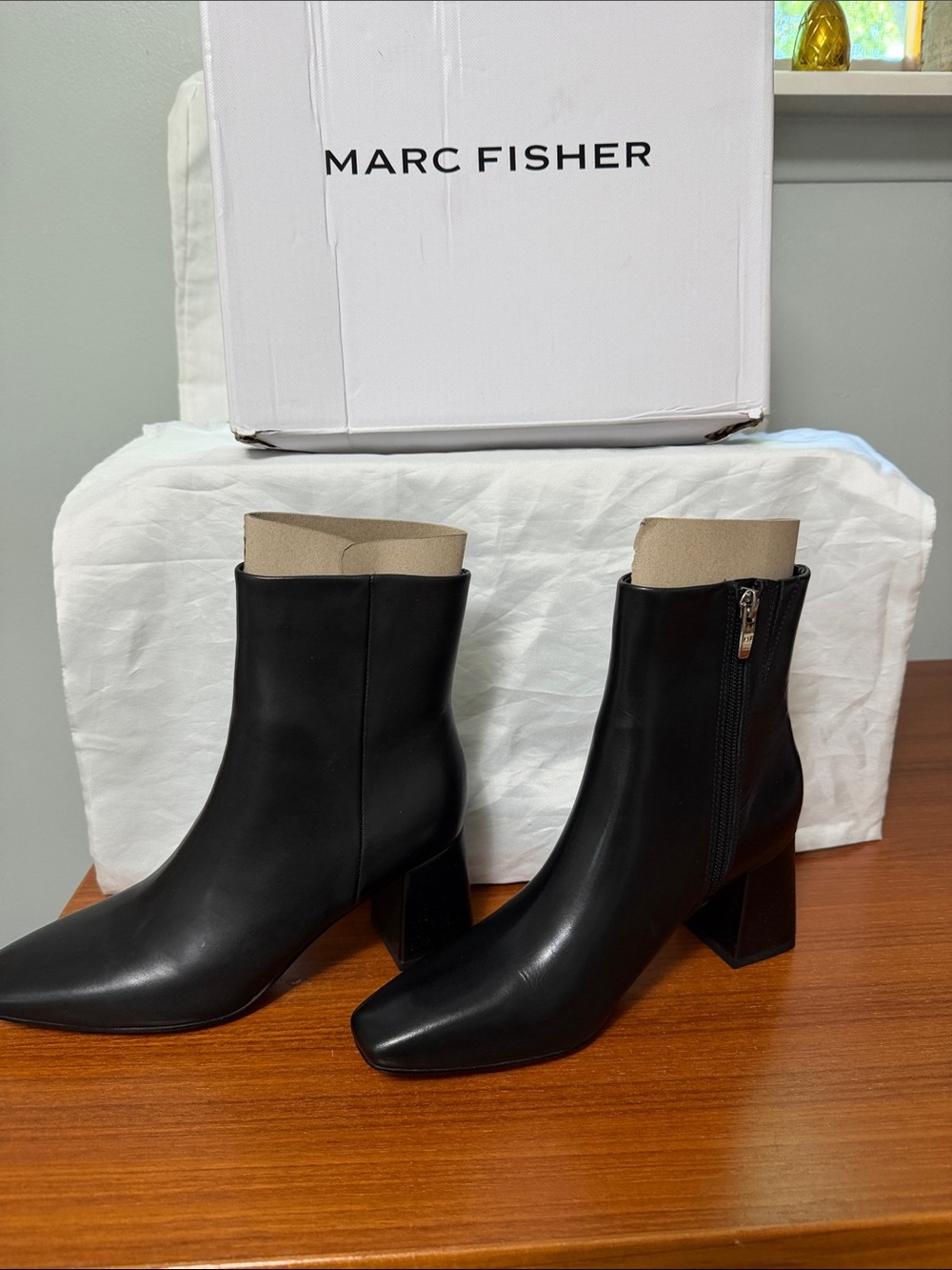 Marc Fisher Black Leather Pointed Toe Ankle Boots